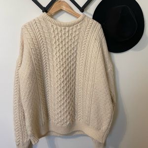 Cozy slouchy cable knit 100% wool sweater